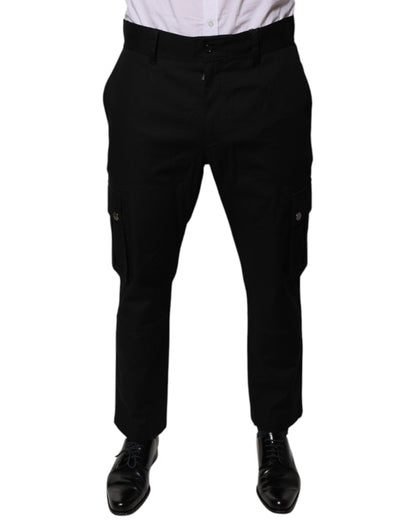 Black Cotton Cargo Tapered Pants