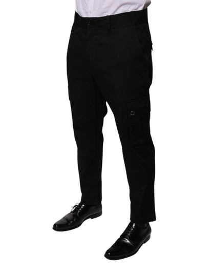 Black Cotton Cargo Tapered Pants