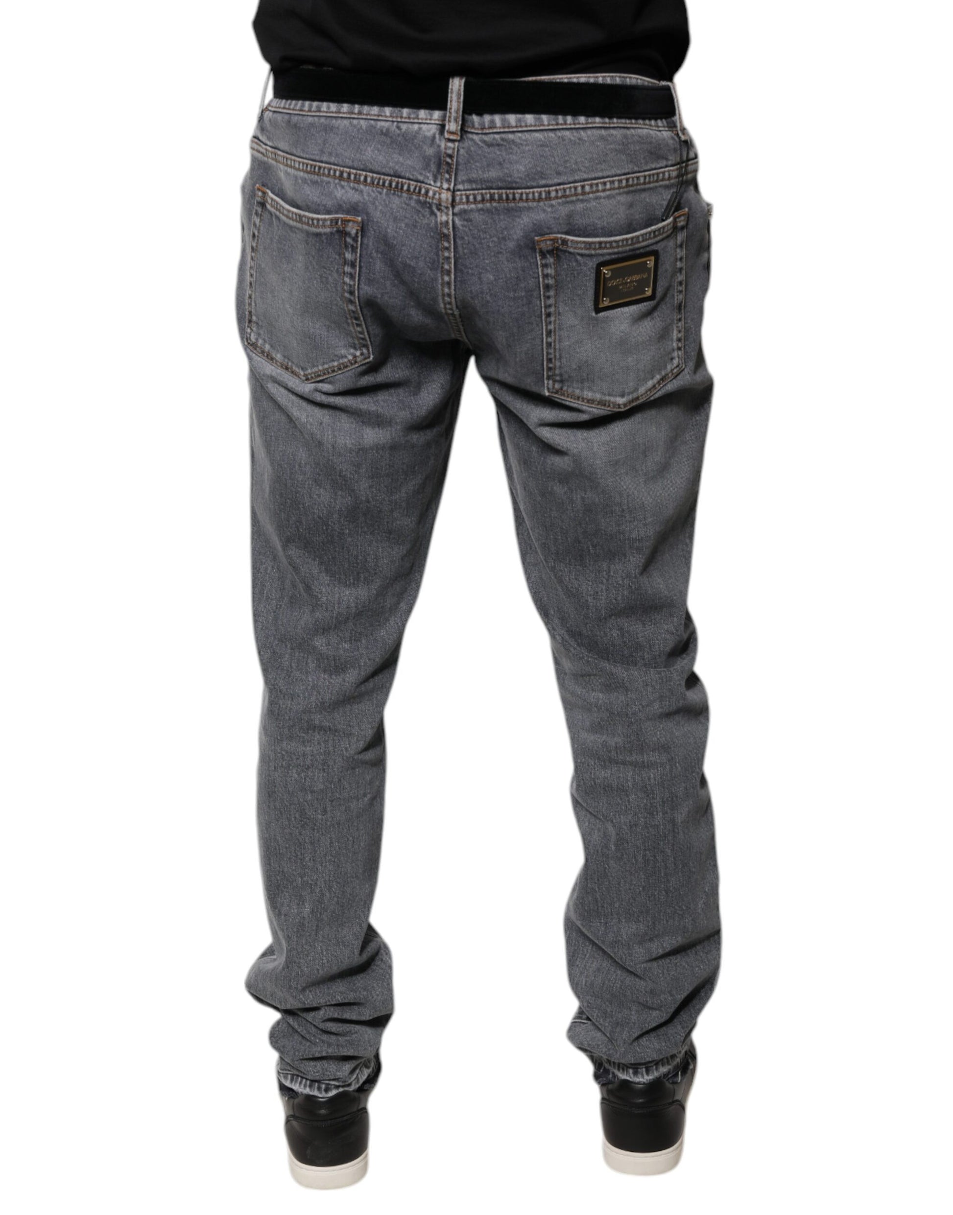 Gray Logo Cotton Stretch Skinny Denim Jeans