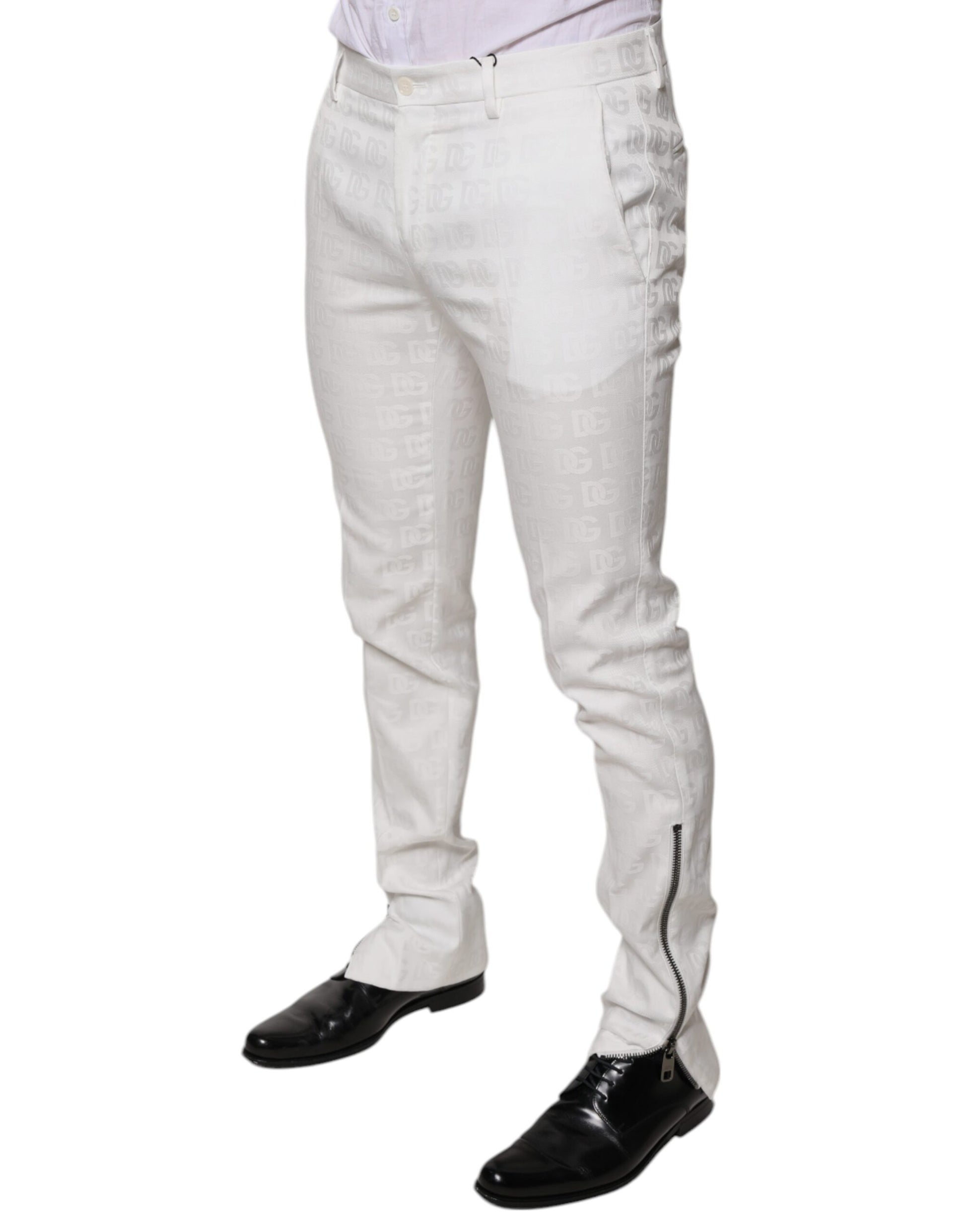 White Cotton Tapered Formal Dress Pants