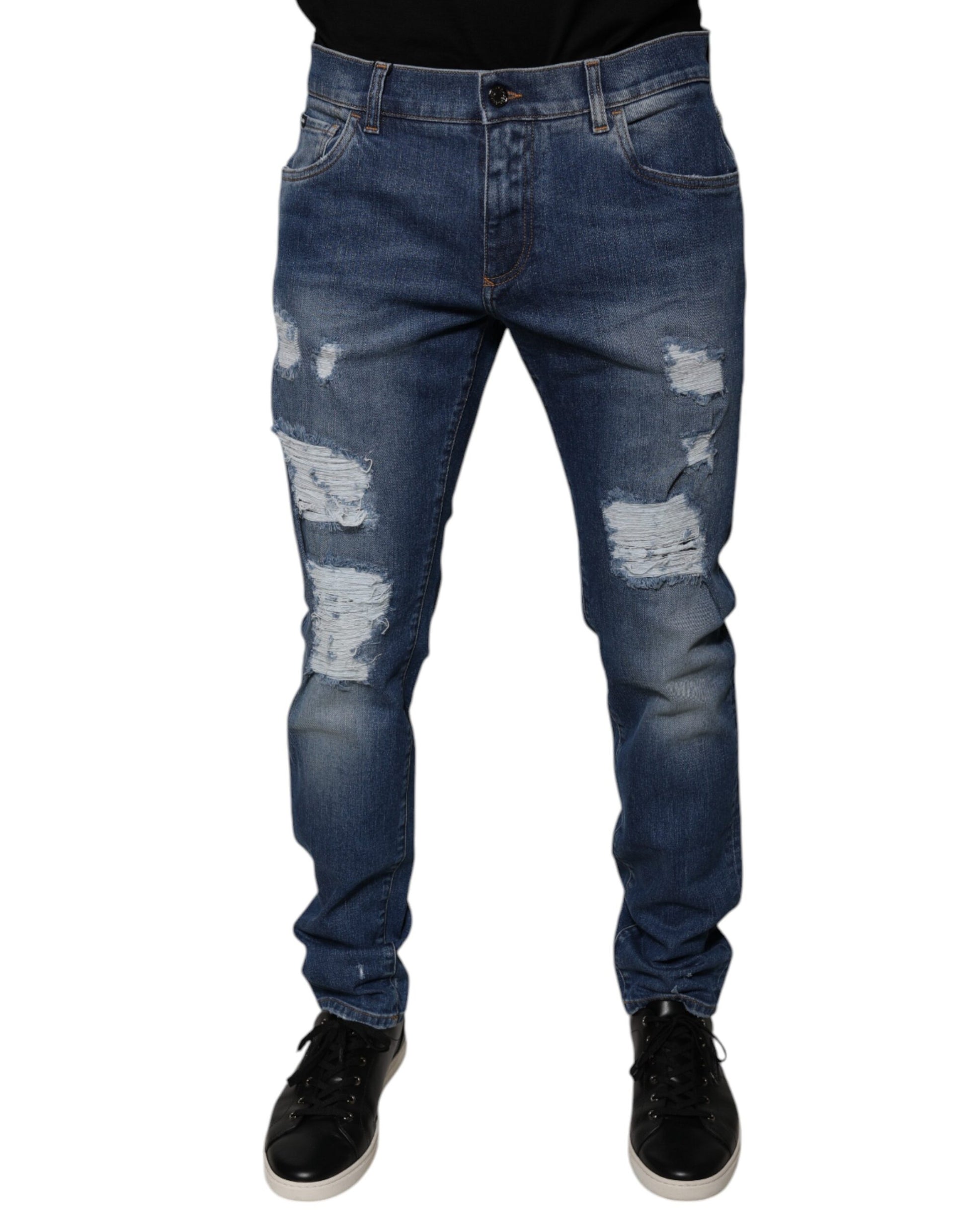 Blue Cotton Tattered Skinny Denim Jeans