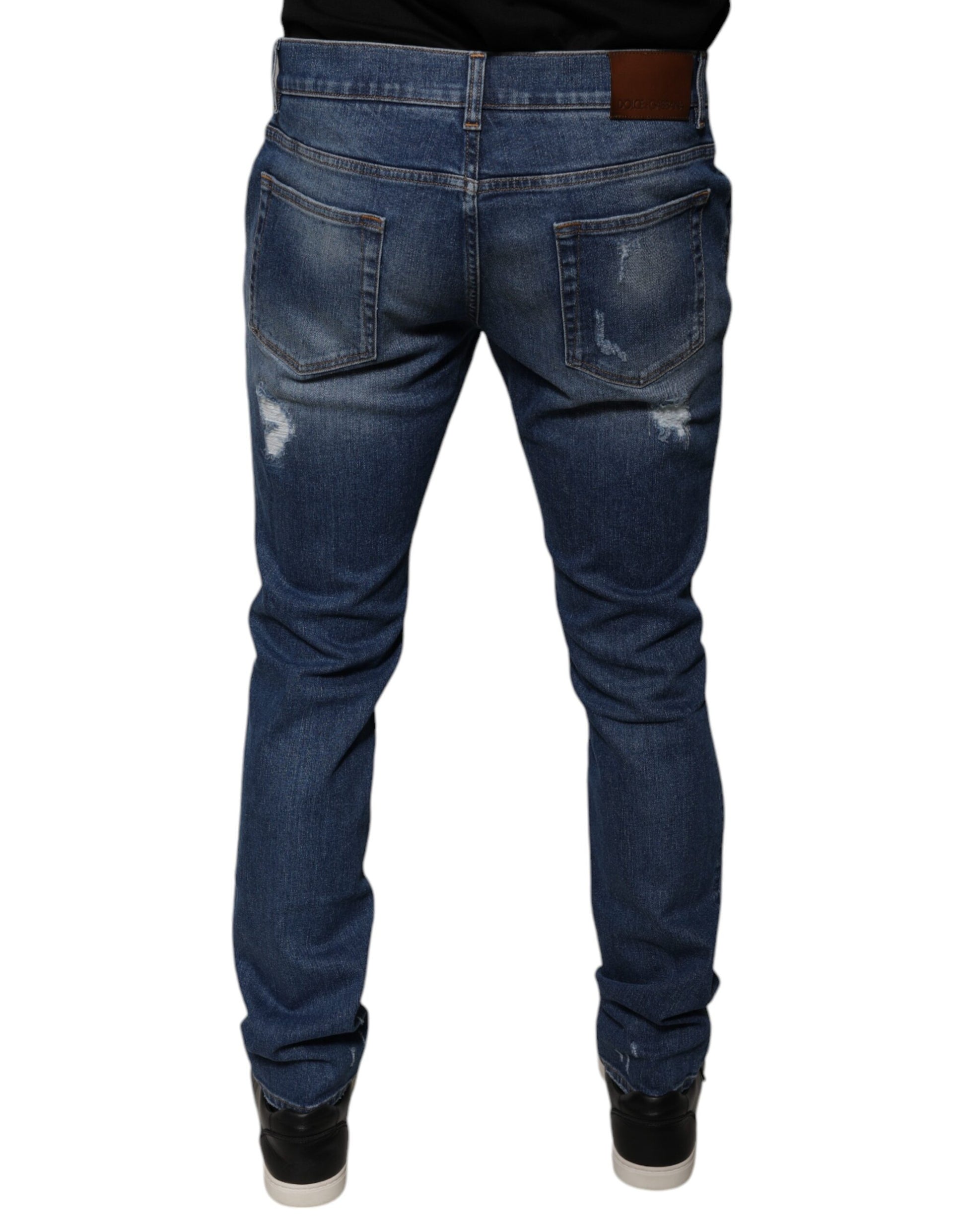 Blue Cotton Tattered Skinny Denim Jeans