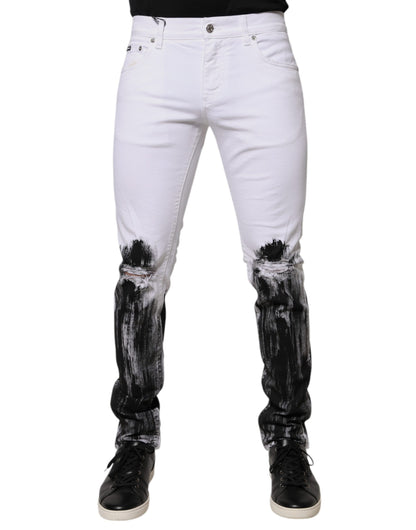 White Black Logo Cotton Skinny Denim Jeans