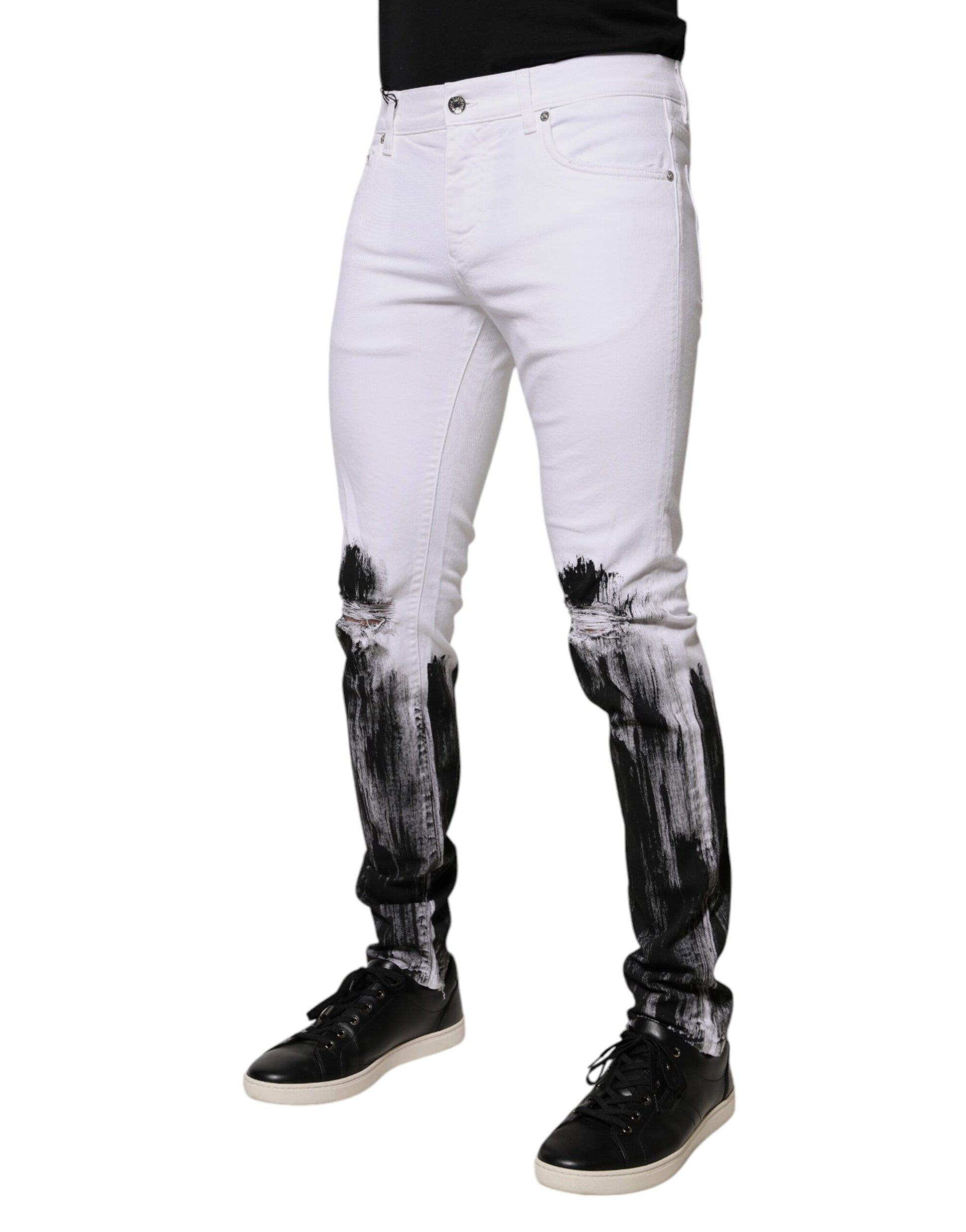 White Black Logo Cotton Skinny Denim Jeans