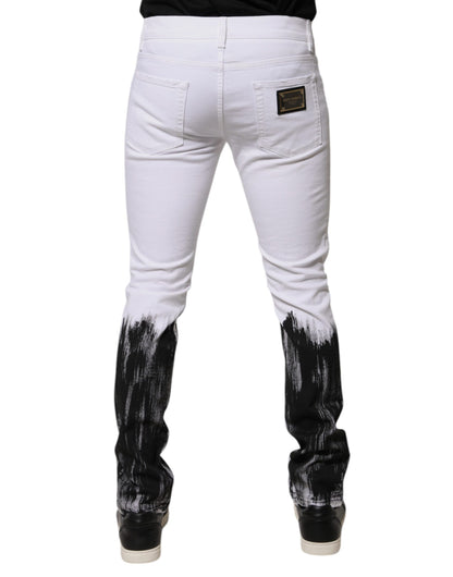 White Black Logo Cotton Skinny Denim Jeans