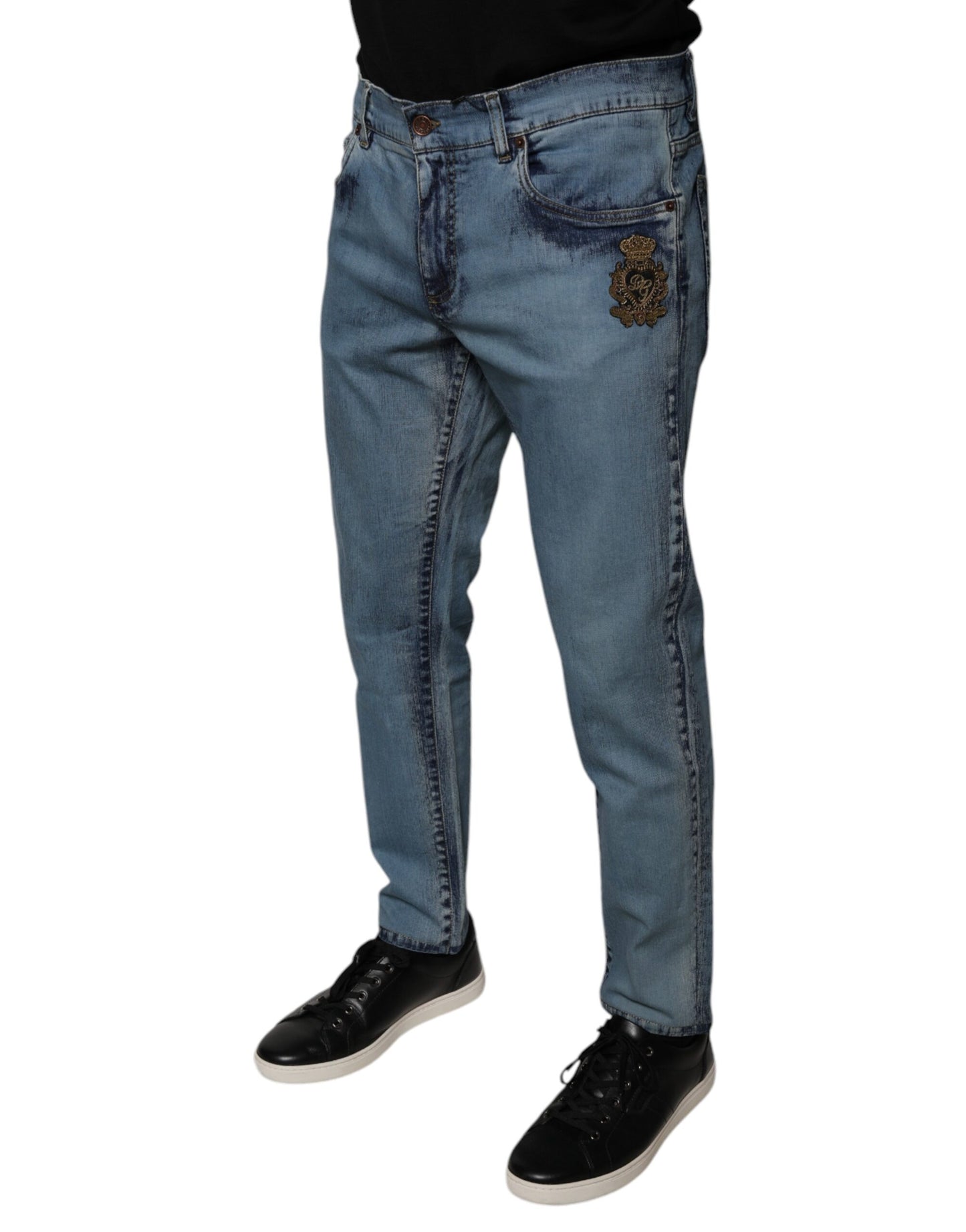 Blue Cotton DG Crown Patch Skinny Denim Jeans