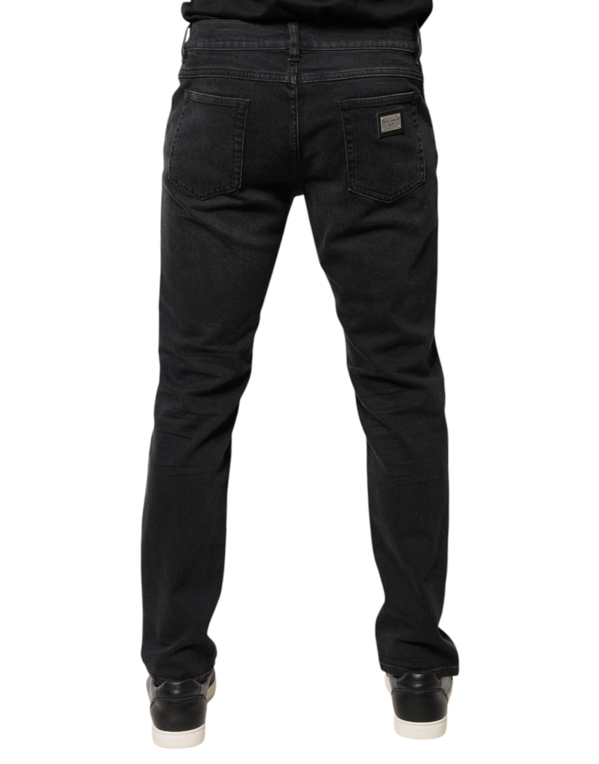 Black Cotton Logo Plaque Regular Denim Jeans