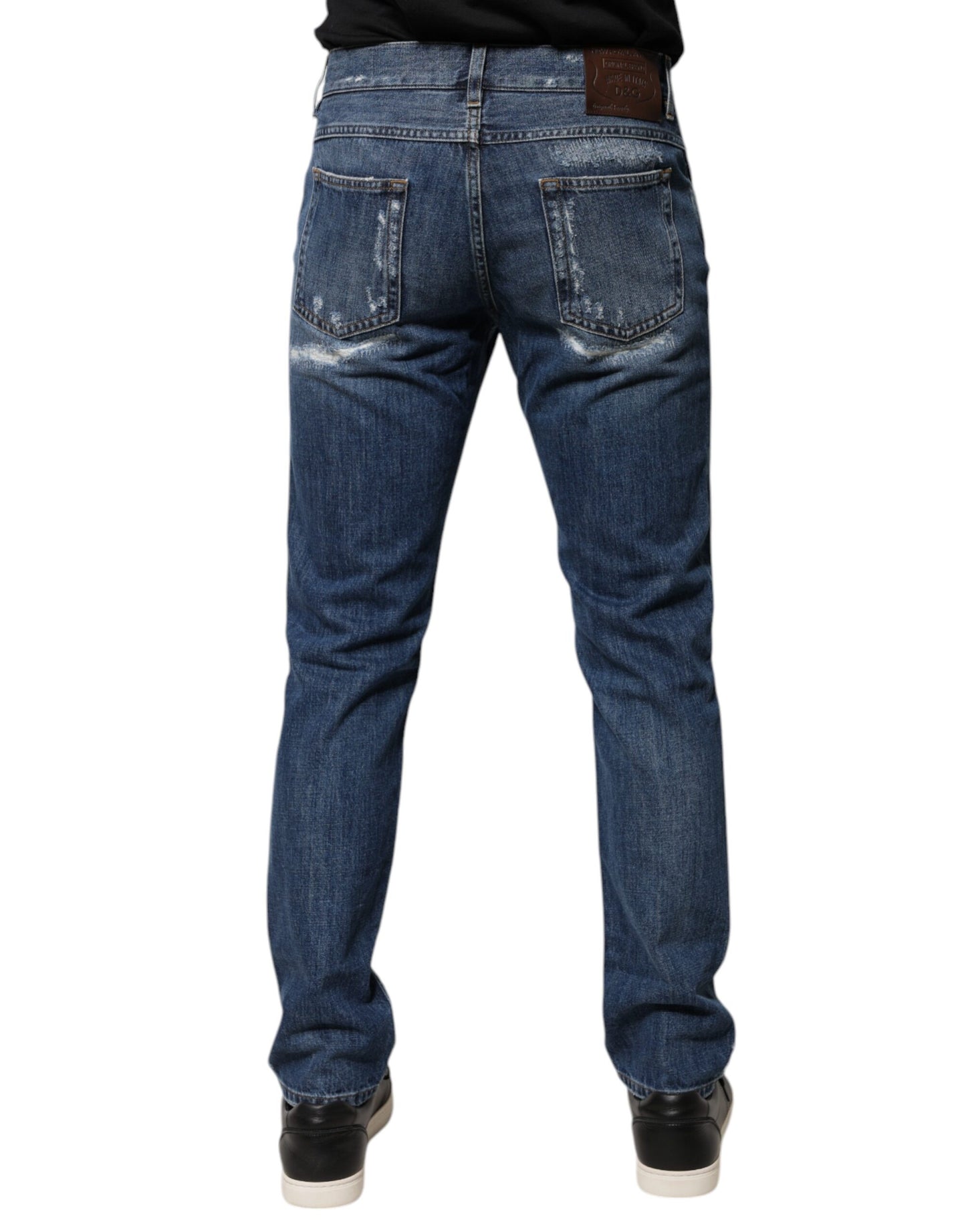 Blue Cotton Tattered Skinny Denim Jeans