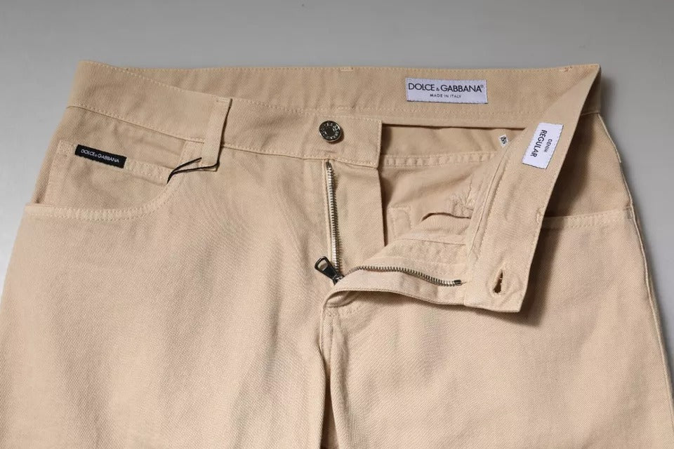 Beige Cotton Stretch Regular Men Denim Jeans