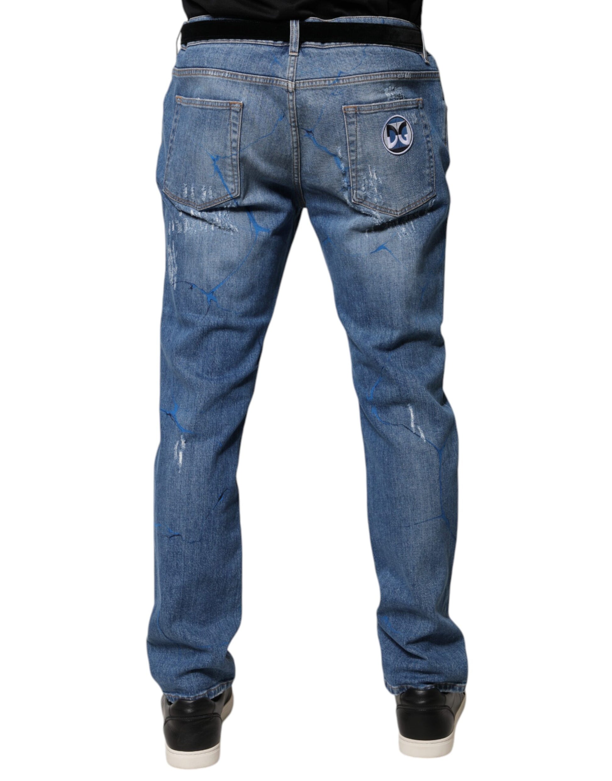 Blue Cotton Stretch Tattered Skinny Denim Jeans