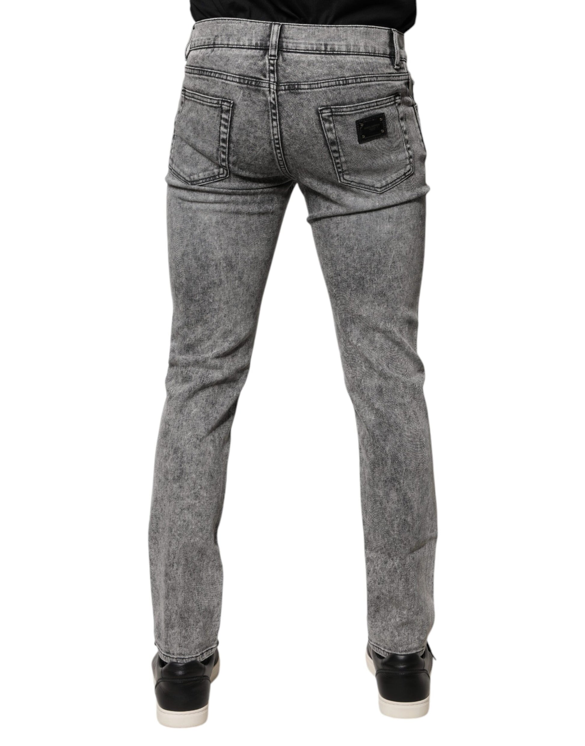 Gray Logo Plaque Cotton Slim Fit Denim Jeans