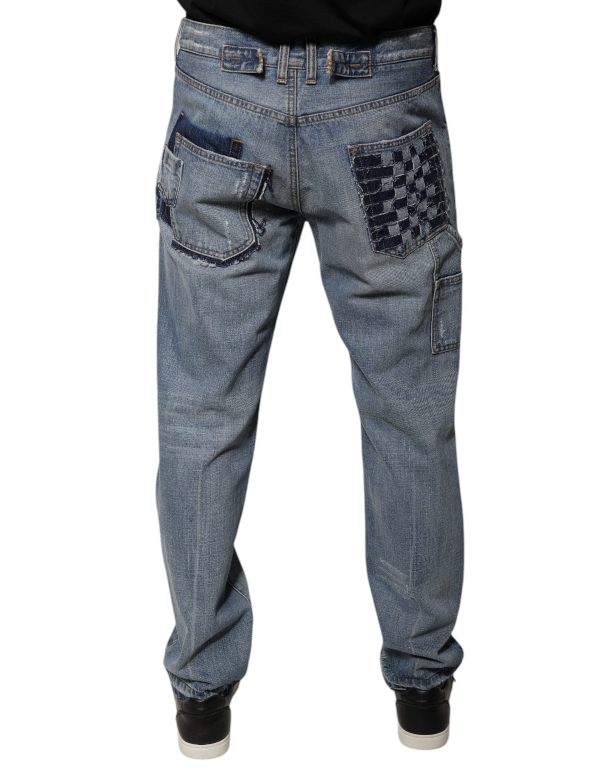 Light Blue Patterned Cotton Men Denim Jeans