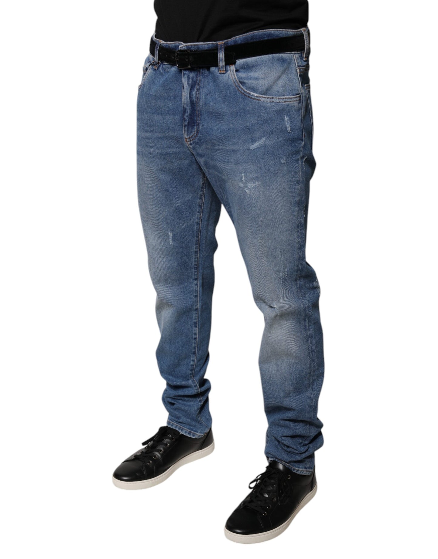 Light Blue Cotton Men Skinny Denim Jeans