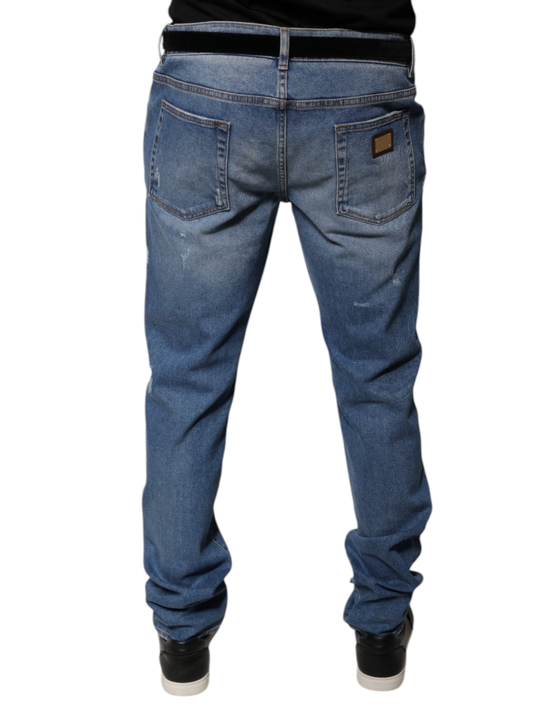 Light Blue Cotton Men Skinny Denim Jeans