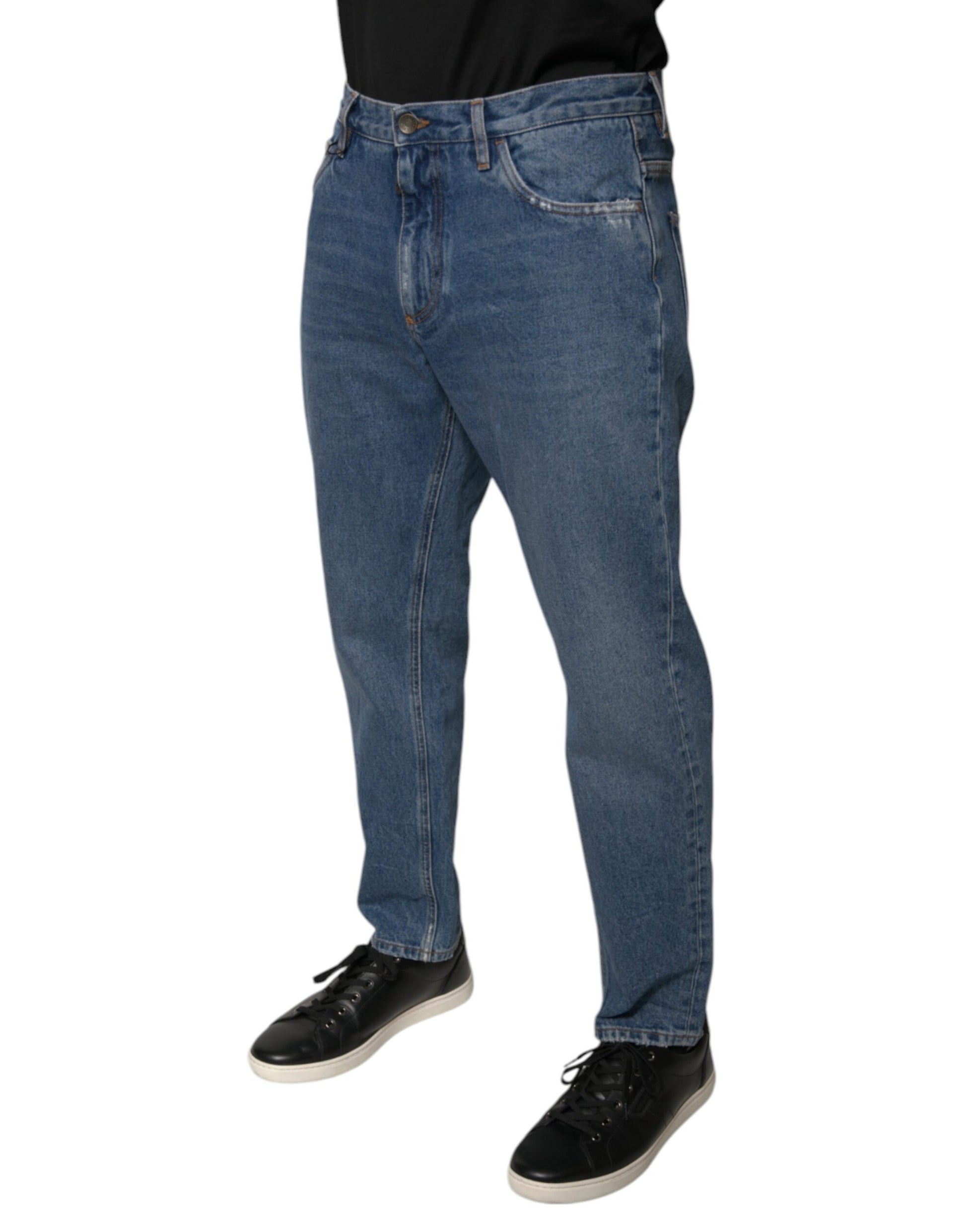 Blue Cotton Logo Men Loose Denim Jeans