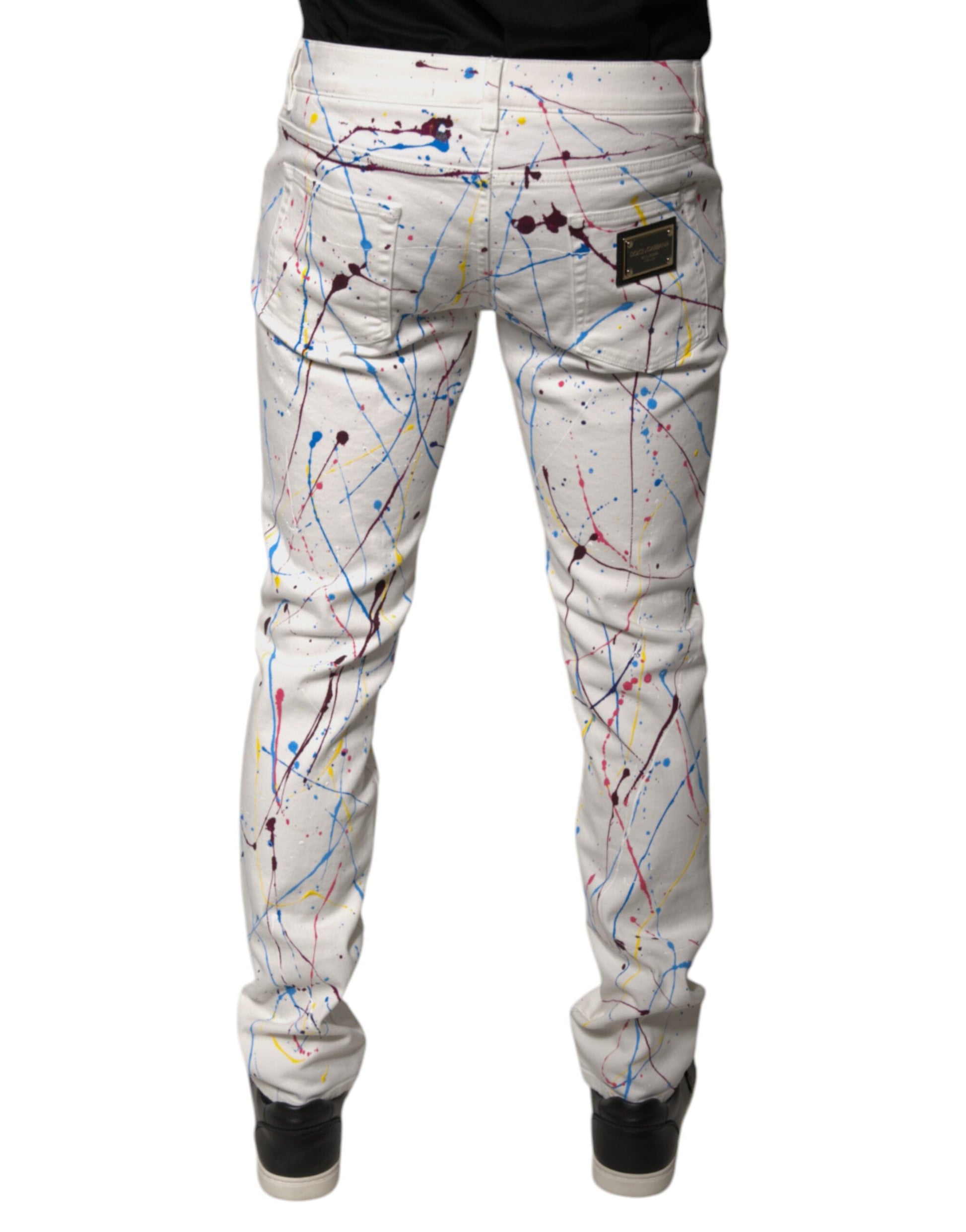 White Color Splash Print Skinny Denim Jeans