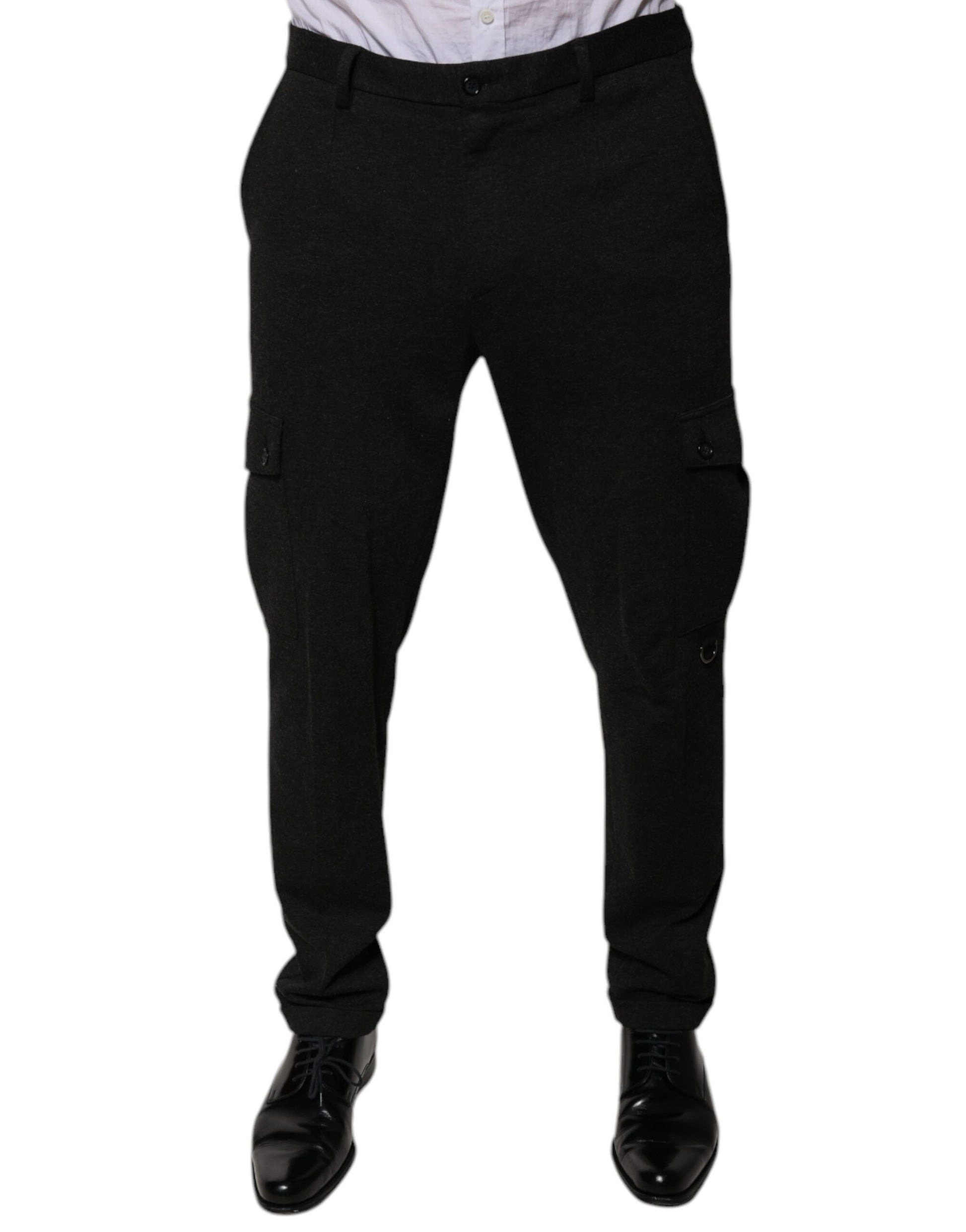 Black Viscose Cargo Men Casual Pants