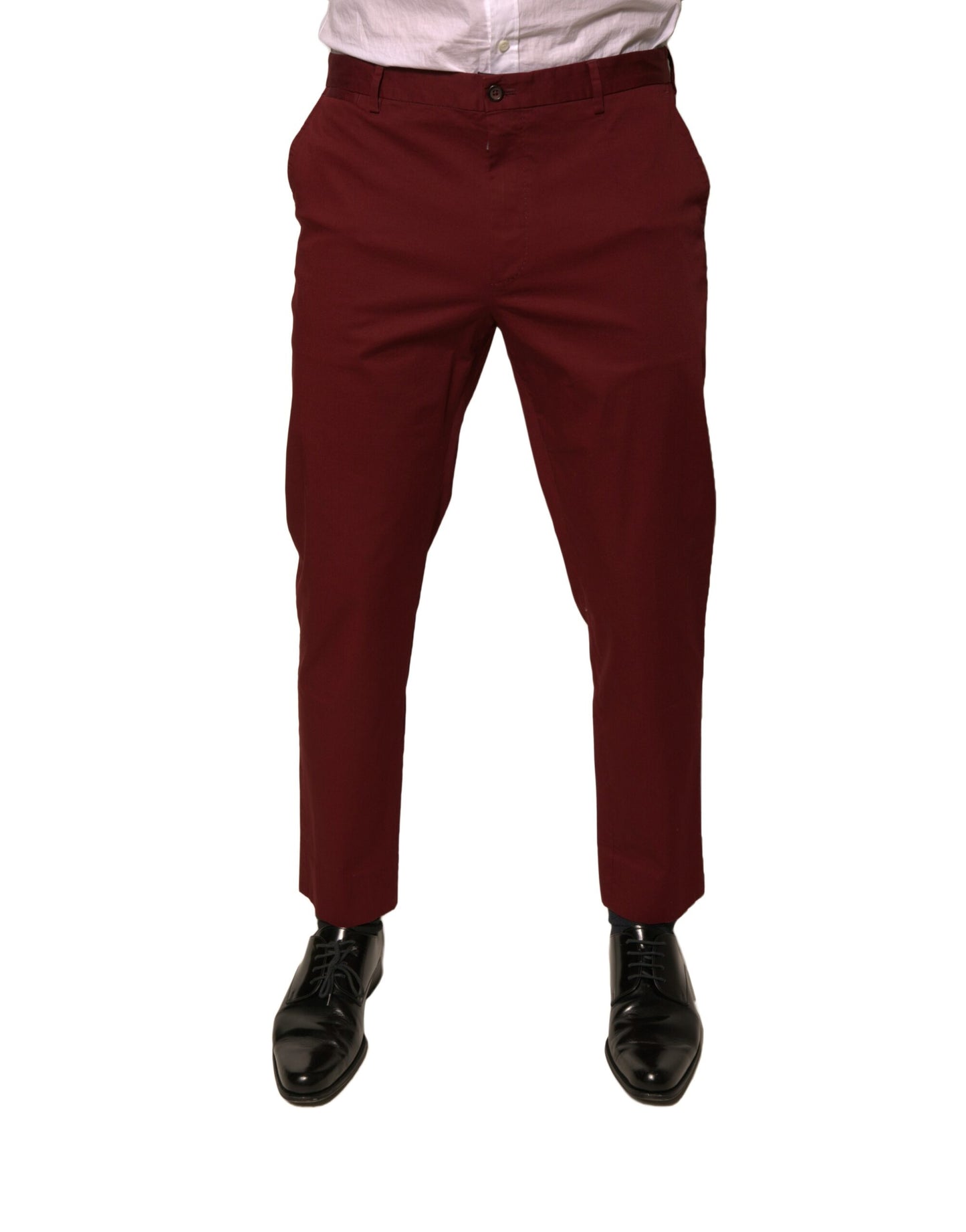 Maroon Cotton Men Skinny Dress Pants