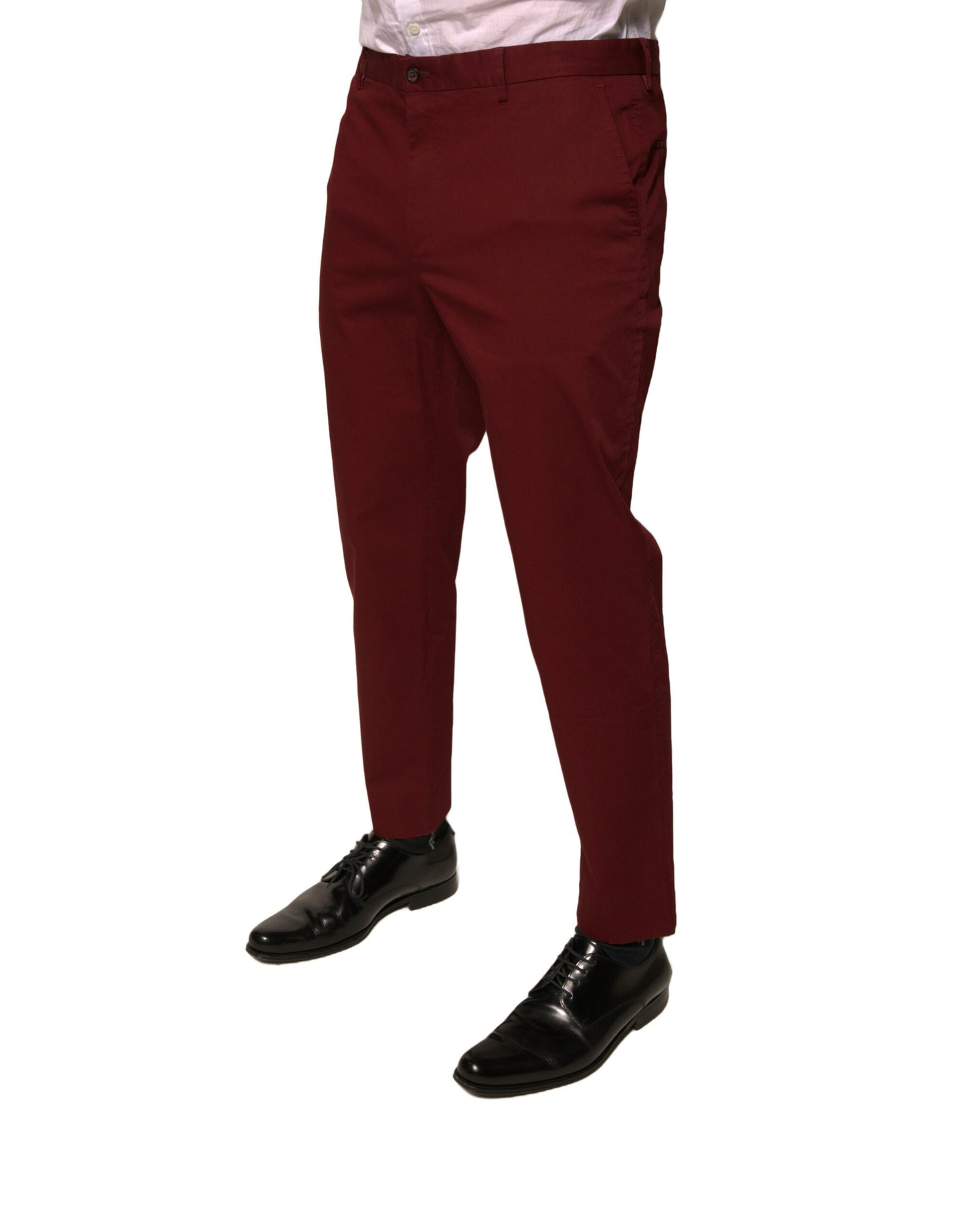 Maroon Cotton Men Skinny Dress Pants