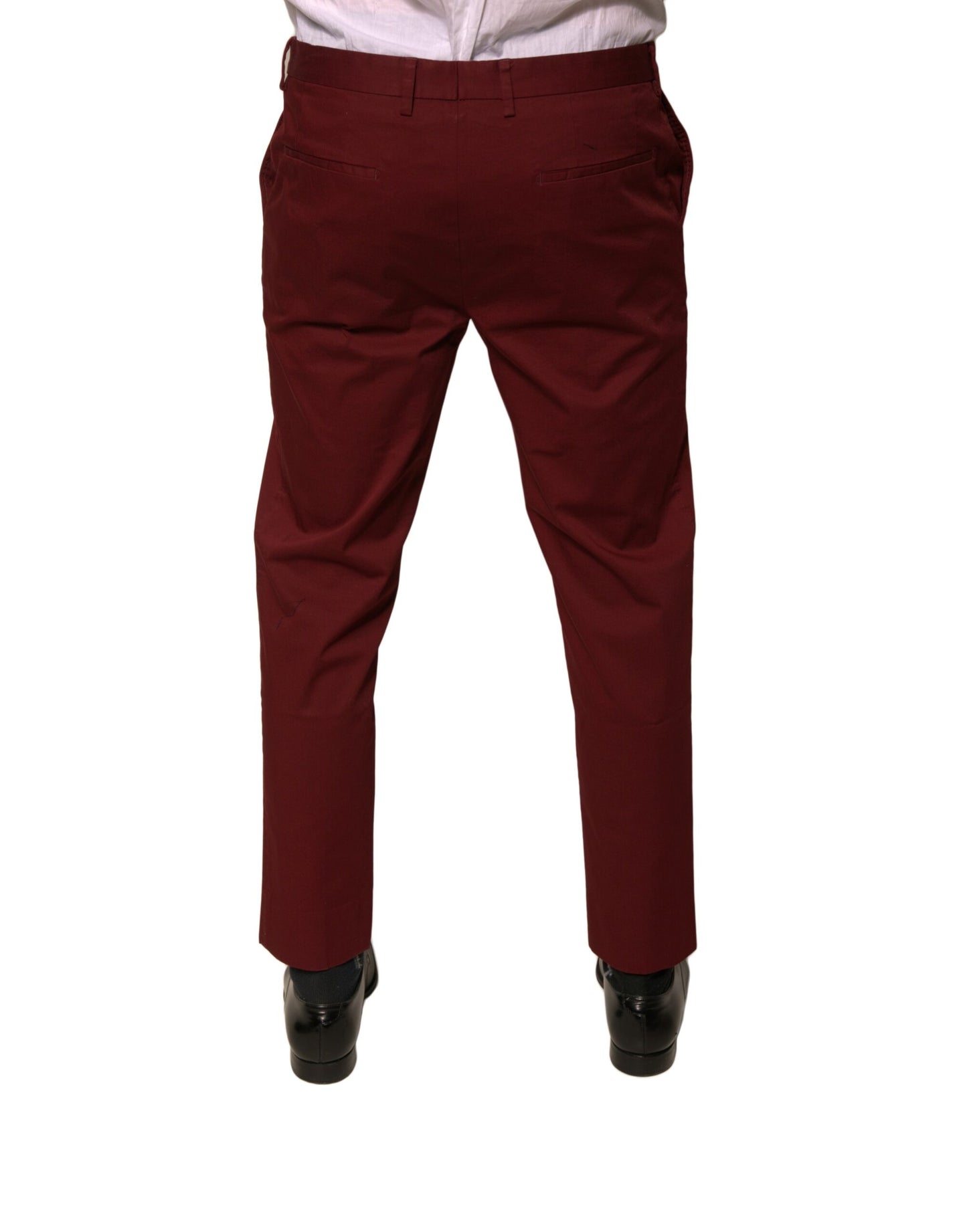 Maroon Cotton Men Skinny Dress Pants