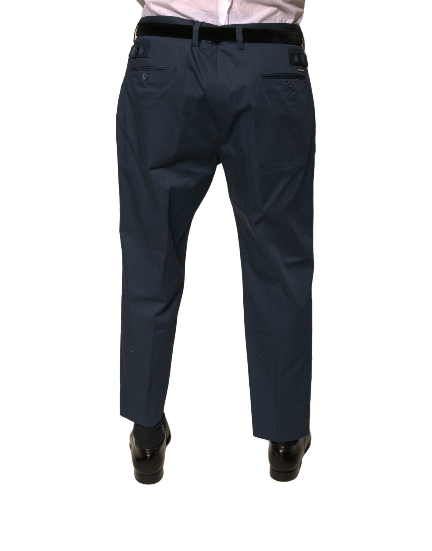 Blue Cotton Men Skinny Dress Pants