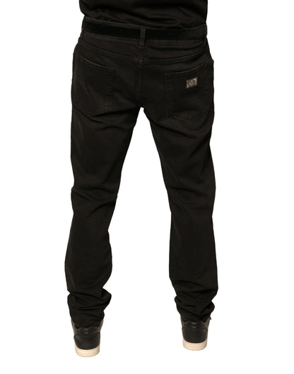 Black Ripped Logo Cotton Skinny Denim Jeans