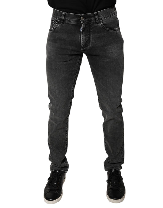 Black Logo Cotton Stretch Skinny Denim Pants