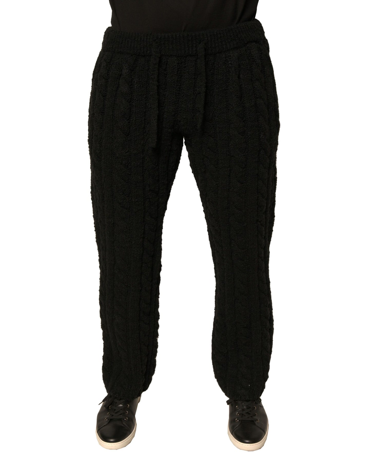 Black Wool Knitted Skinny Pants