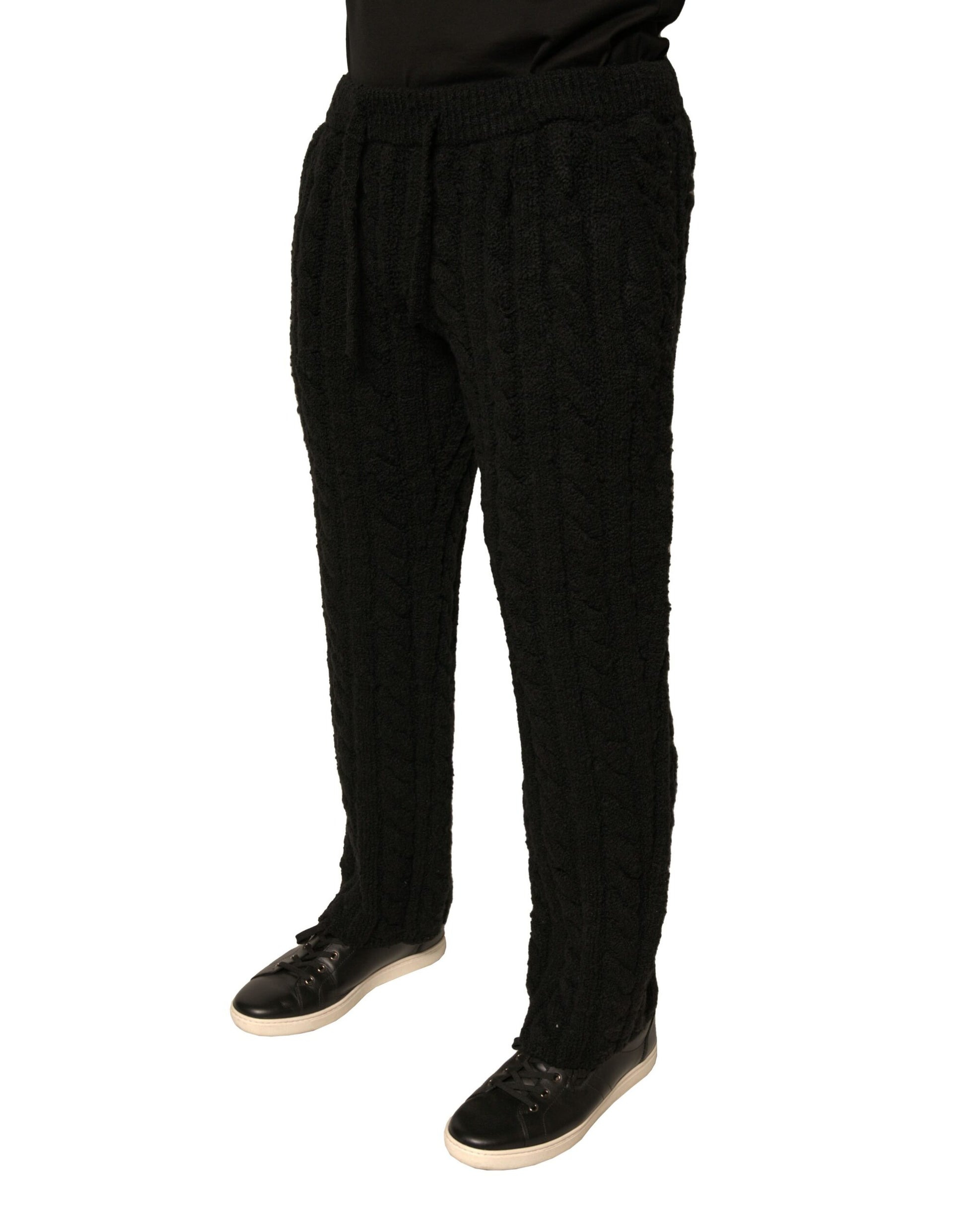 Black Wool Knitted Skinny Pants