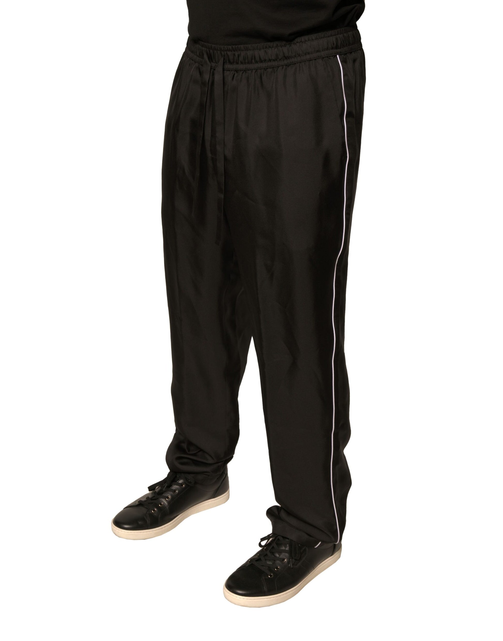 Black DG Logo Silk Jogger Sweatpants Pants