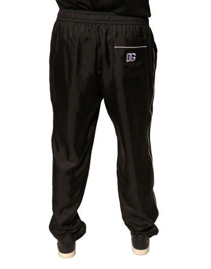 Black DG Logo Silk Jogger Sweatpants Pants