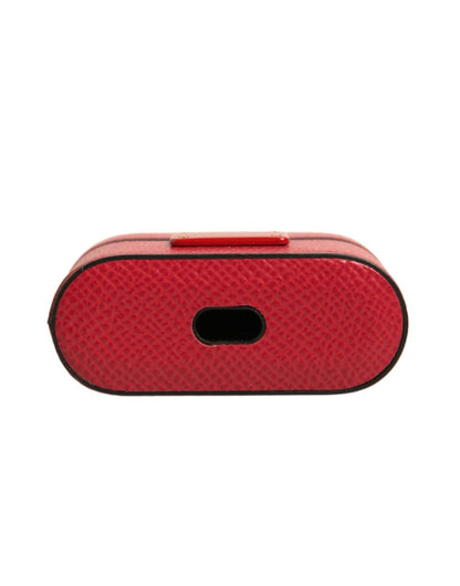 Red Leather Metal Logo Plaque Holder Airpods Case