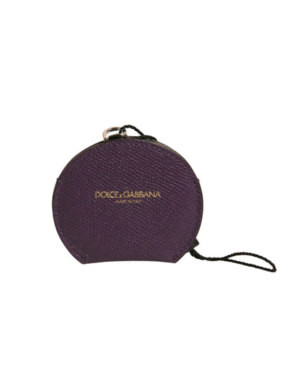 Purple Calfskin Leather Round Logo Hand Mirror Holder