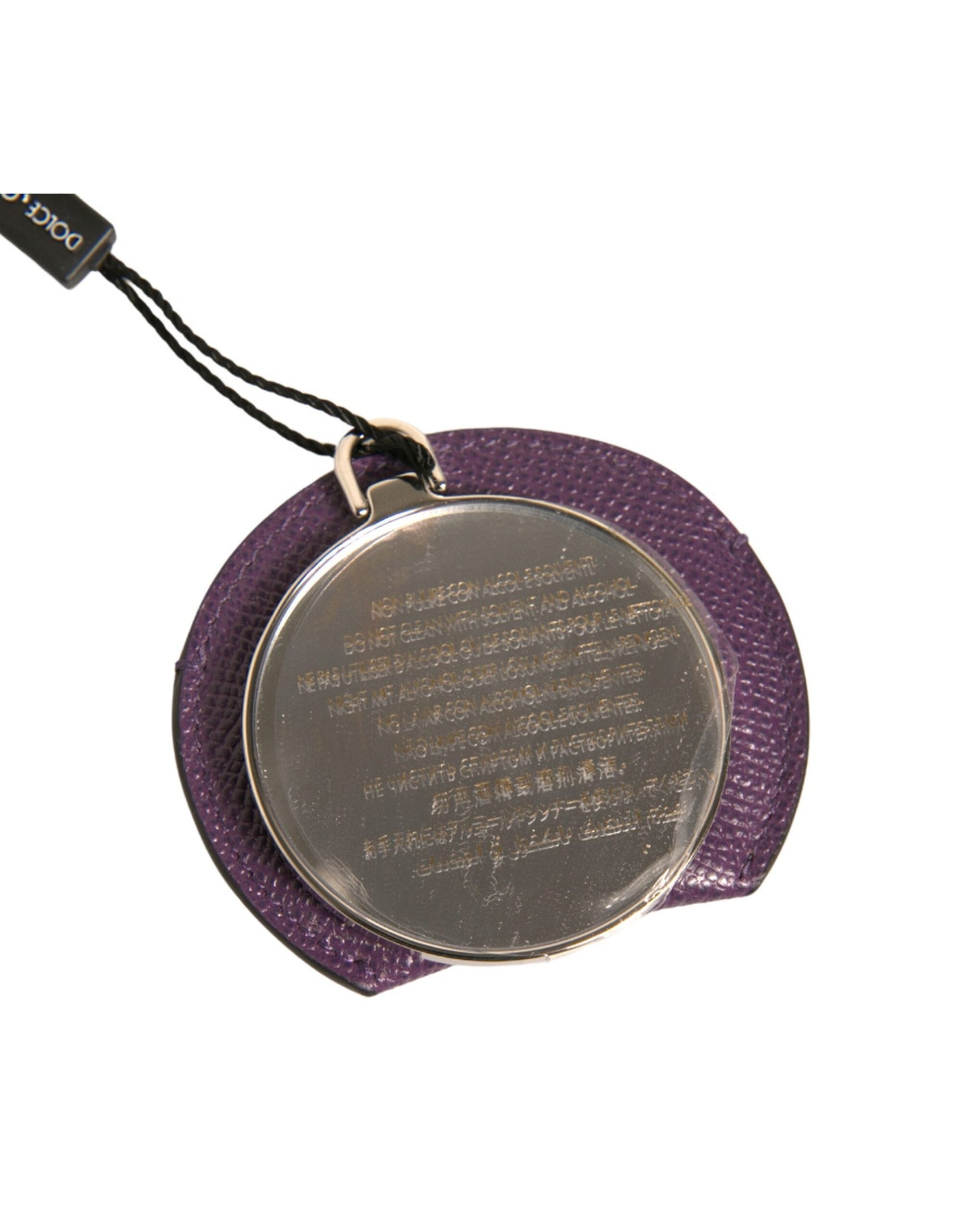 Purple Calfskin Leather Round Logo Hand Mirror Holder