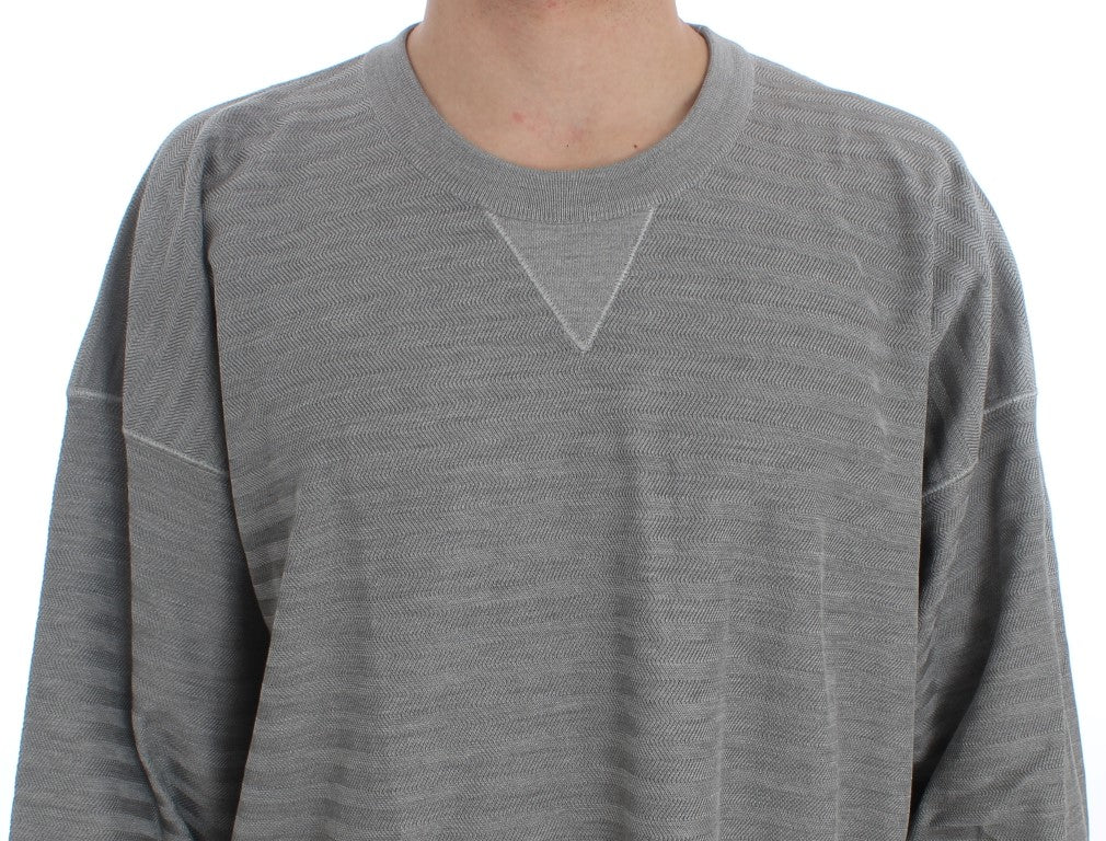 Elegant Gray Silk Crewneck Pullover Sweater