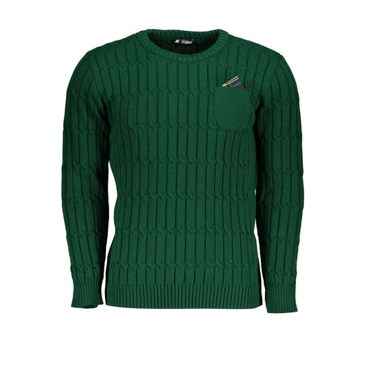 Eleganter, gedrehter grüner Pullover mit Rundhalsausschnitt