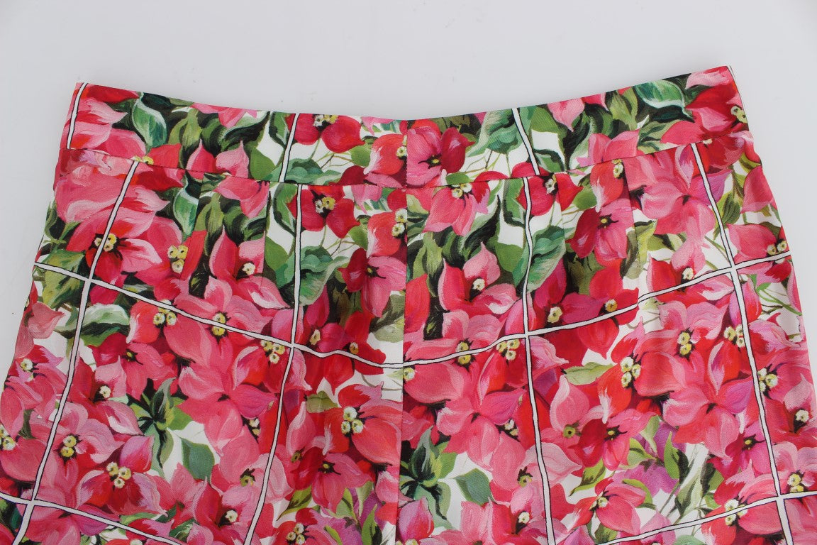 Mehrfarbige Caprihose aus Seide mit Blumenmuster