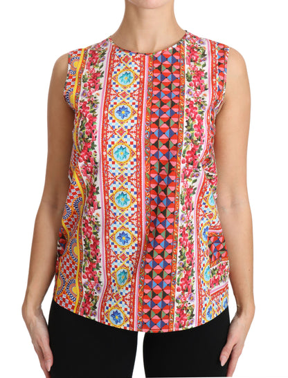 Tanktop aus reiner Baumwolle mit Carretto-Print