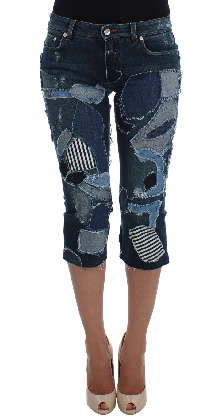 Schicke blaue Patchwork-Jeansshorts