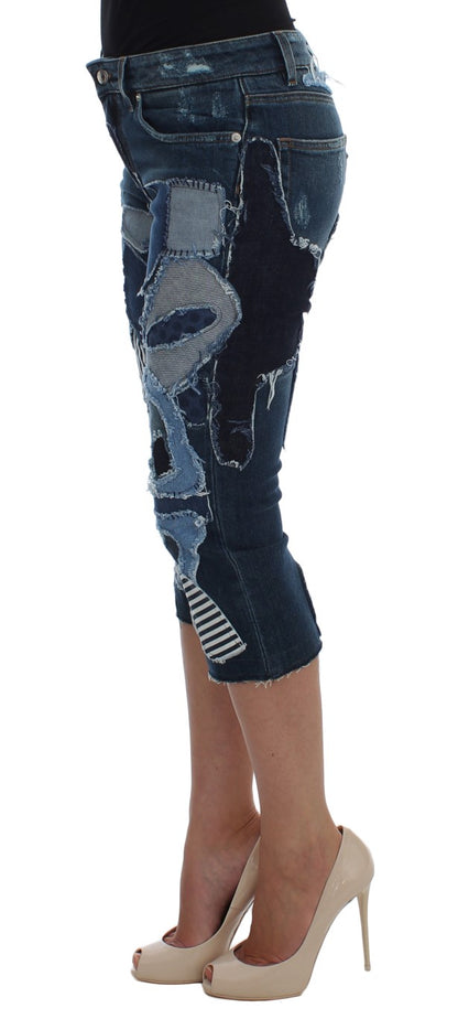 Schicke blaue Patchwork-Jeansshorts