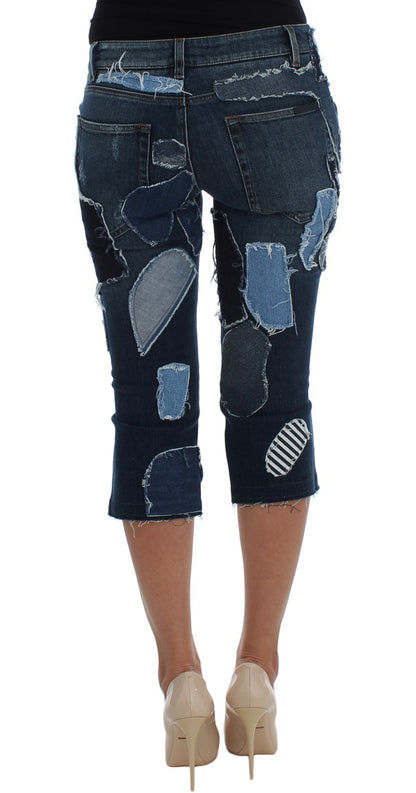 Schicke blaue Patchwork-Jeansshorts