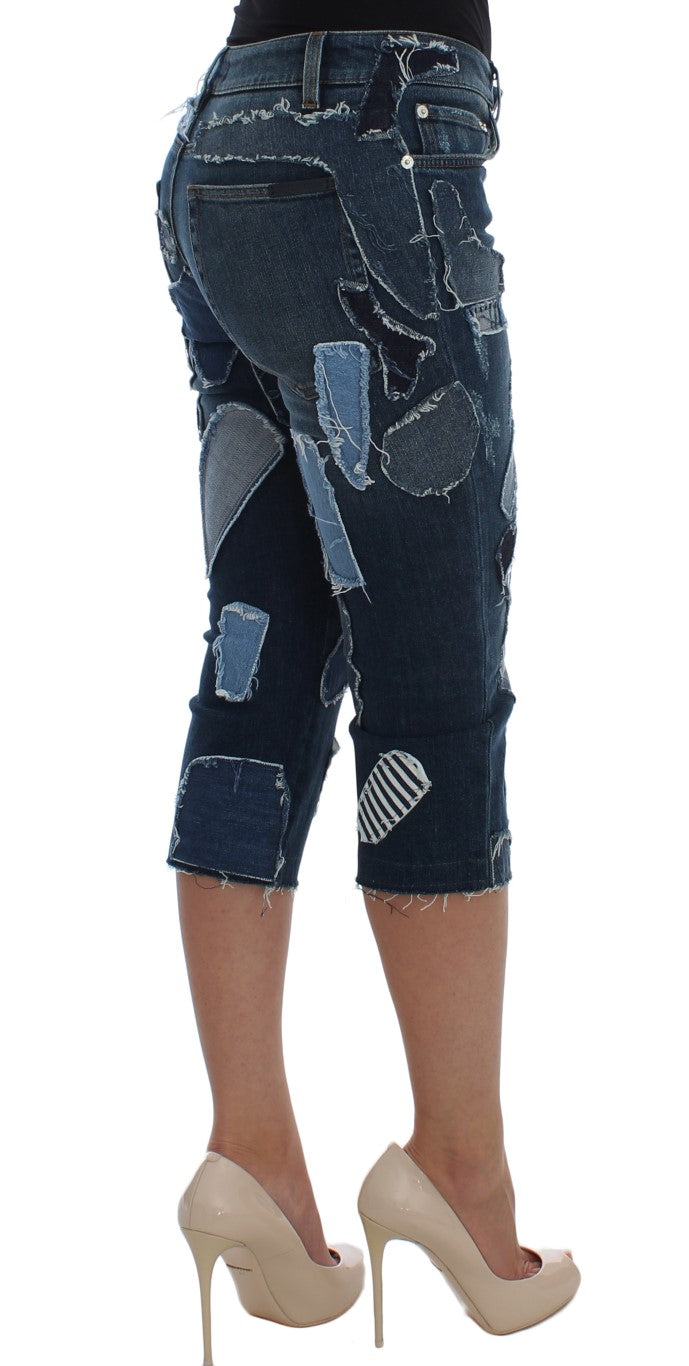 Schicke blaue Patchwork-Jeansshorts