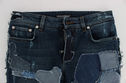 Schicke blaue Patchwork-Jeansshorts