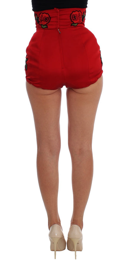 Elegante Shorts aus Seide mit hoher Taille und Stickereien