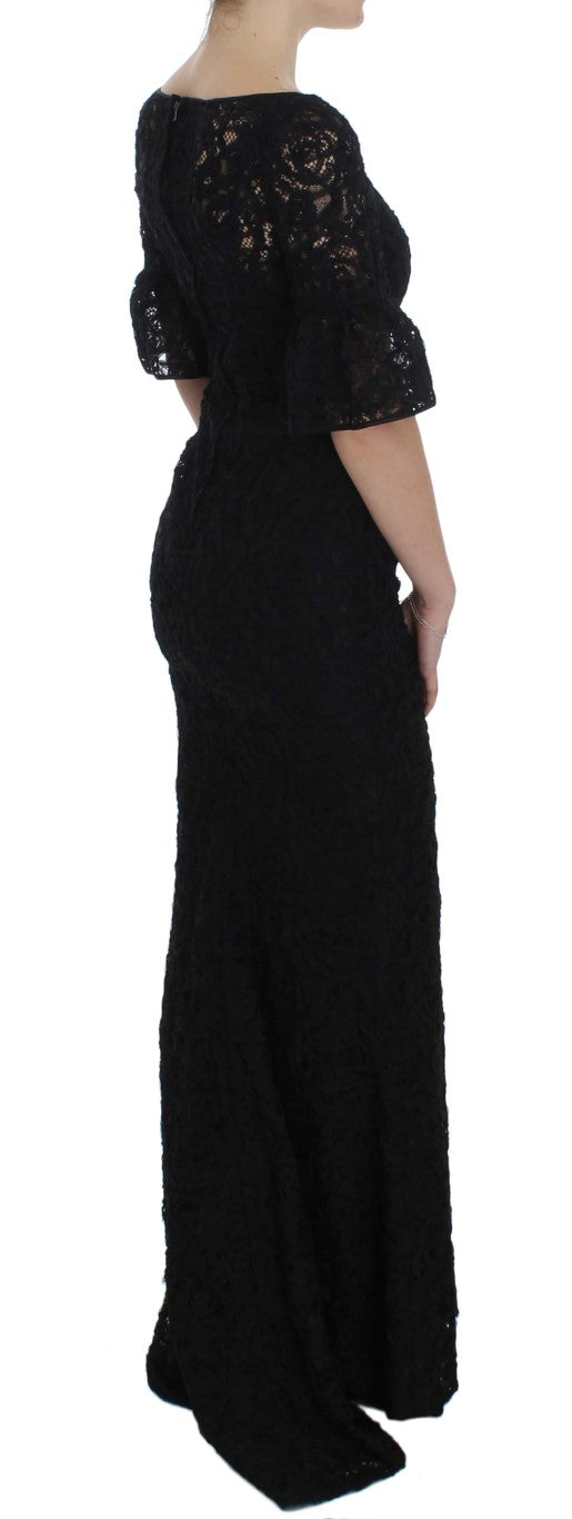 Elegant Black Floral Lace Maxi Dress