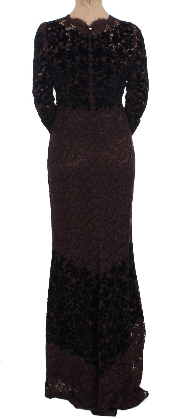 Elegant Purple Floral Lace Maxi Dress