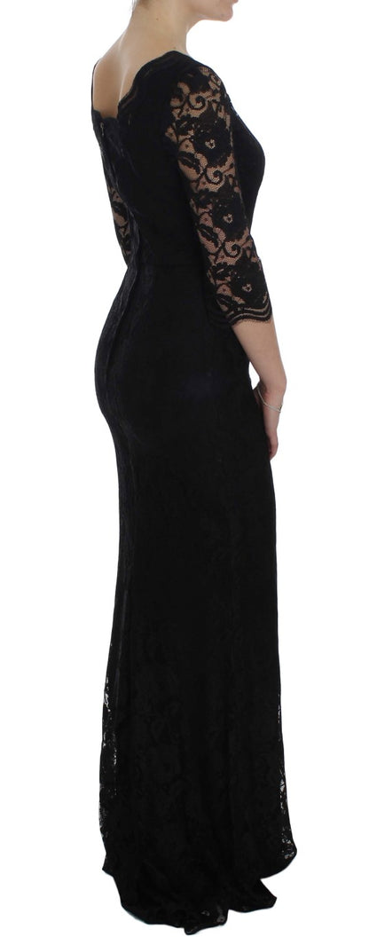 Elegant Black Floral Lace Maxi Dress