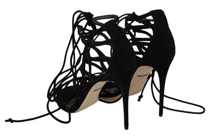 Elegante schwarze Gladiator-Stilettos aus Wildleder