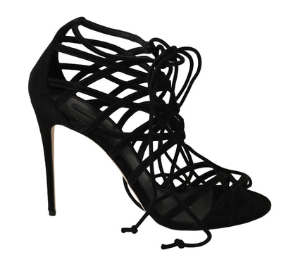 Elegante schwarze Gladiator-Stilettos aus Wildleder