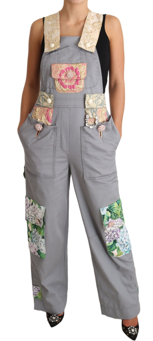 Exquisiter Denim-Overall mit Blumenverzierung